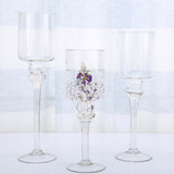 Set of 3 | Clear Long Stem Cylinder Glass Vase Candle Holders