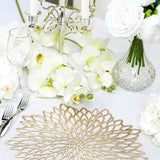 6 Pack Gold Vinyl Placemats, Decorative Floral Non-Slip Round Dining Table Mats 15"