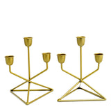 3 Arm Gold Metal Geometric Taper Candle Candelabra Holder Centerpiece With Triangle Base