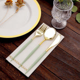 24 Pack Metallic Gold With Sage Green Silverware Set, 8inch Modern Premium Plastic Utensil Set