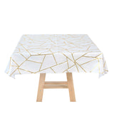 54"x54" White Polyester Square Tablecloth With Gold Foil Geometric Pattern