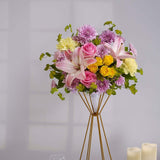 20inch Dual Cone Reversible Gold Metal Geometric Flower Stand, Wedding Vase Pedestal