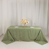 Dusty Sage Green Rectangle Polyester Tablecloth With Gold Foil Tree Branch Pattern - 90x132" 6ft