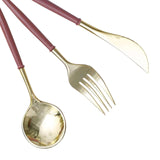 24 Pack | 8inch Metallic Gold With Cinnamon Rose Plastic Utensil Set#whtbkgd