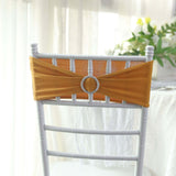 5 pack | 5"x14" Gold Spandex Stretch Chair Sash with Silver Diamond Ring Slide Buckle