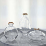 Set of 3 | Small Clear Glass Flower Bud Vases With Metallic Gold Rim