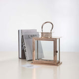 Blush/Rose Gold Cage Top Stainless Steel Candle Lantern Centerpiece Outdoor Metal Patio Lantern