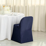 10 Pack Navy Blue Polyester Folding Chair Covers, Reusable Stain Resistant