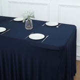 6ft Navy Blue Wavy Spandex Fitted Rectangle 1-Piece Tablecloth Table Skirt