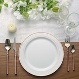 10 Pack | 10inch Très Chic Rose Gold Rim White Disposable Dinner Plates, Plastic Party Plates