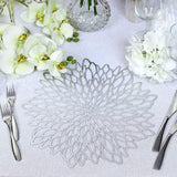 6 Pack Silver Vinyl Placemats, Decorative Floral Non-Slip Round Dining Table Mats 15"