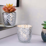 Metallic Silver Mercury Glass Votive Candle Holders, Tealight Candle Holders - Geometric Designs