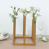 Gold Metal 8-Tubes Single Stemmed Flower Vase Centerpiece with Hollow Square Base