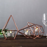 16" Rose Gold Geometric Candle Holder Set | Linked Metal Geometric Centerpieces with Votive Glass Holders