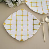 10 Pack | White/Gold 10inch Plastic Square Geometric Dinner Plates