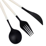 24 Pack | 8inch Black With Ivory Handle Silverware Set, Modern Premium Plastic Utensil Set#whtbkgd