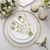 24 Pack | Gold / Clear Glittered European Plastic Silverware Set with Roman Column Handle