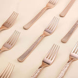 24 Pack | Rose Gold Hammered Style 7inch Heavy Duty Plastic Forks, Plastic Silverware