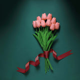 10 Stems | 13inch Coral Real Touch Artificial Foam Tulip Flower Bouquets