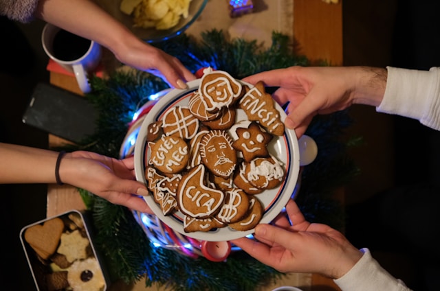 Holiday cookies on a plate at a corporate holiday party.