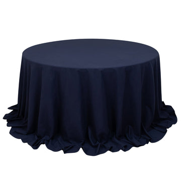 Cotton Blend 132" Round Tablecloth Navy Blue - Seamless Wrinkle-Resistant Table Cover