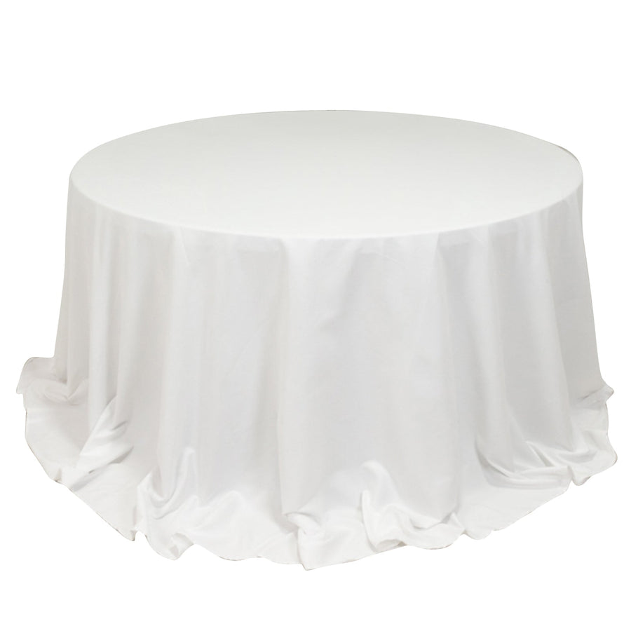 132inch White Cotton Blend Round Tablecloth Seamless for 6 Foot Table