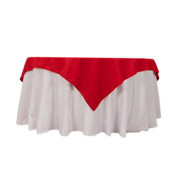 Cotton Blend 70"x70" Table Overlay Square Tablecloth Red - Wrinkle-Resistant Fabric Table Topper