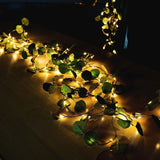 32ft 100 LED Green Silk Eucalyptus Leaf Garland Vine String Lights, Warm White Battery Operated