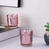 6 Pack | Blush/Rose Gold Mercury Glass Candle Holders, Votive Tealight Holders With Primrose Design