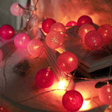 13FT Cotton Ball String Lights Battery Operated With 20 Warm White LED - Blush | Fuchsia | Pink