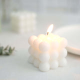 White Bubble Cube Long Burning Paraffin Wax Candle Set, Unscented Decorative Pillar Candle Gift