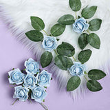 24 Roses | 2inch Dusty Blue Artificial Foam Flowers With Stem Wire and Leaves