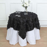 54" Black 3D Leaf Petal Taffeta Fabric Square Table Overlay