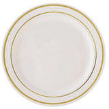 10 Pack | 6inch Très Chic Gold Rim Ivory Disposable Salad Plates, Plastic Dessert Appetizer Plates