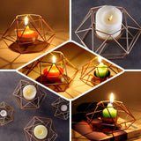 Set of 2 | Gold Metal Hexagon Candle Holder Set, Geometric Table Centerpiece