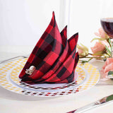 5 Pack | Black/Red Buffalo Plaid Cloth Dinner Napkins, Gingham Style | 15x15Inch