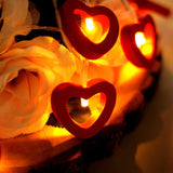 5ft Red Wooden Heart LED String Lights, Warm White Battery Operated Hanging Fairy Lights