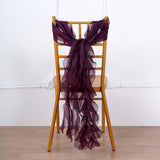 1 Set Eggplant Chiffon Hoods With Ruffles Willow Chiffon Chair Sashes