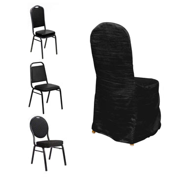 Crinkle Crushed Taffeta Chair Cover for Banquet Chairs Black - Reusable Slipcover