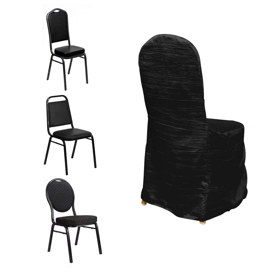 Black Crinkle Crushed Taffeta Banquet Chair Cover, Reusable Wedding Chair Cover