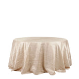 132inch Beige Accordion Crinkle Taffeta Seamless Round Tablecloth