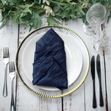 5 Pack | Navy Blue Accordion Crinkle Taffeta Dinner Napkins | 20x20Inch