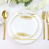 10 Pack | White & Gold Brush Stroked 10inch Round Plastic Dinner Plates