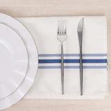 10 Pack White Spun Polyester Cloth Napkins with Blue Reverse Stripes