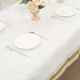 White Airlaid Paper Rectangle Tablecloth with Gold Striped Border,