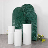 Set of 3 Emerald Green Crushed Velvet Chiara Backdrop Stand Covers For Round Top Wedding Arches