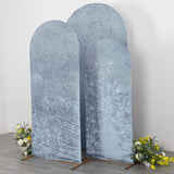 Set of 3 Dusty Blue Crushed Velvet Chiara Backdrop Stand Covers For Round Top Wedding Arches