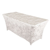 6ft White Crushed Velvet Spandex Fitted Rectangular Table Cover