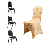 Champagne Crushed Velvet Spandex Stretch Wedding Chair Cover With Foot Pockets - 190 GSM