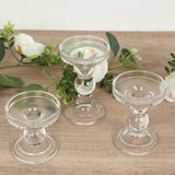 Set of 3 Clear Premium Glass Taper Candle Holders with Round Candle Tray